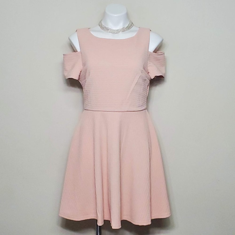 INA [I:NA] cold shoulder blush pink a-line dress.